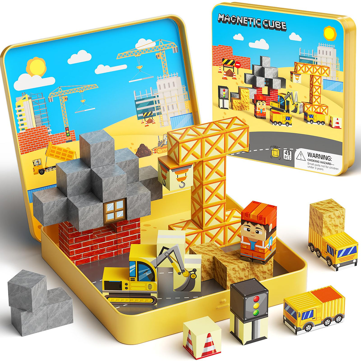 MEIQ 49PCS Mini Magnetic Building Blocks – Travel-Ready STEM Toys for Kids 3-8