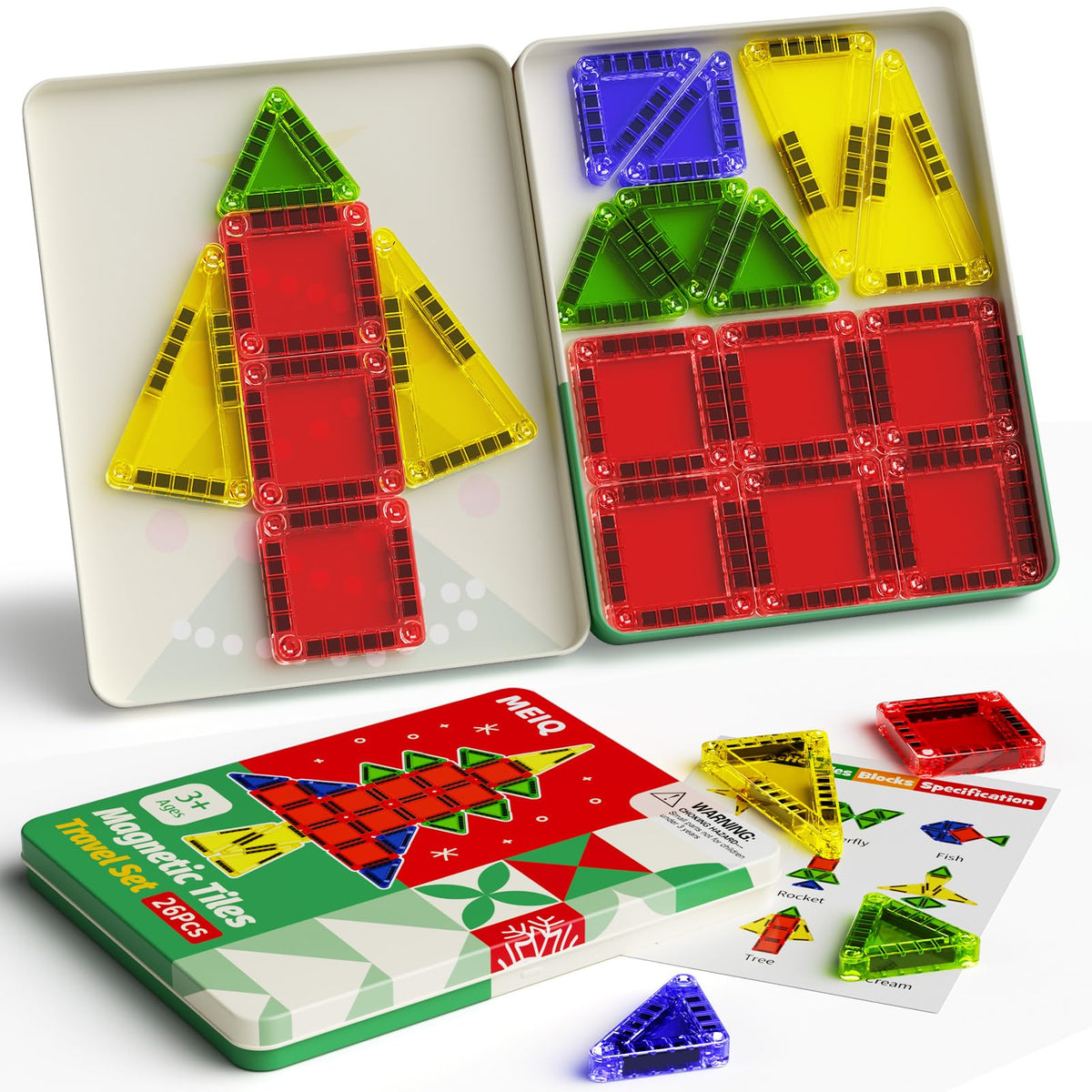 MEIQ Christmas Magnetic Tiles – 26-Piece STEM Toy with Festive Storage Box