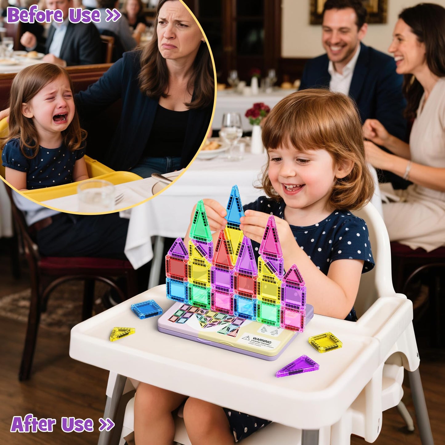MEIQ 42-Piece Mini Magnetic Tiles Travel Set | Portable STEM Building Blocks