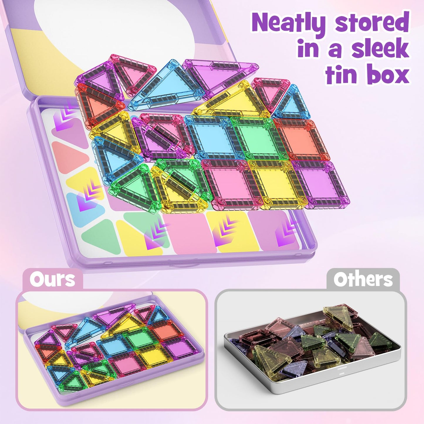 MEIQ 42-Piece Mini Magnetic Tiles Travel Set | Portable STEM Building Blocks