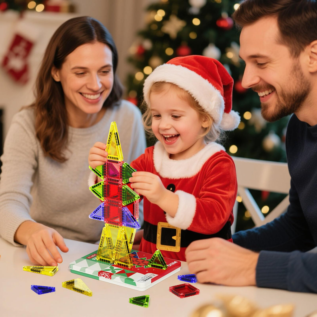 MEIQ Christmas Magnetic Tiles – 26-Piece STEM Toy with Festive Storage Box