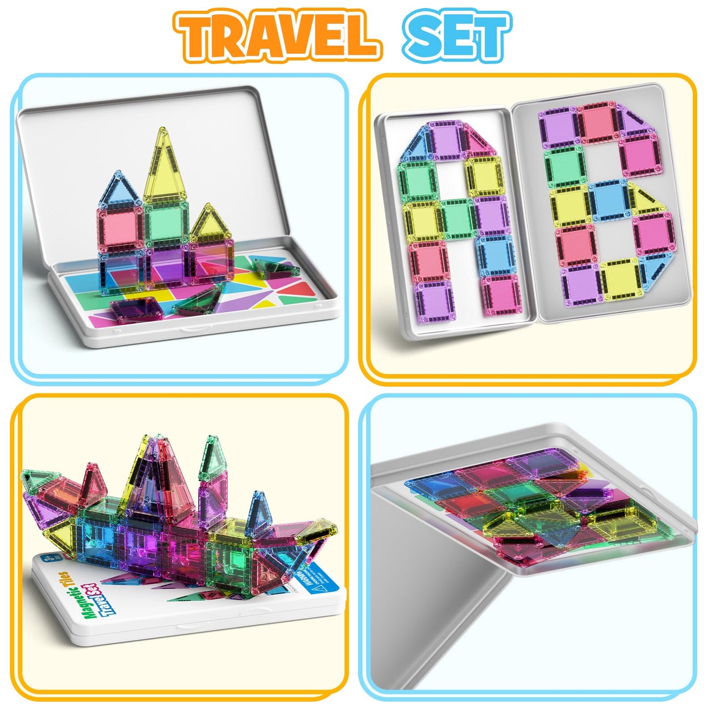 MEIQ 42PCS Mini Magnetic Tiles Travel Set – Portable STEM Blocks for Kids 3-8