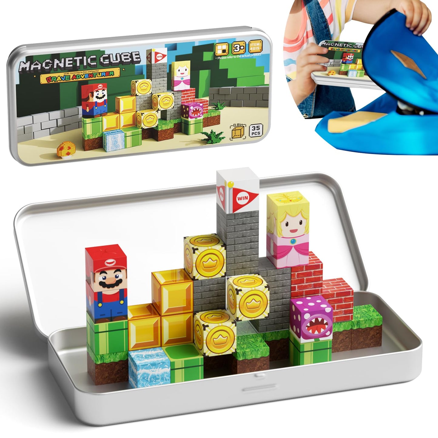MEIQ Mini Magnetic Blocks – 35-Piece Travel STEM Toy for Kids 3-8