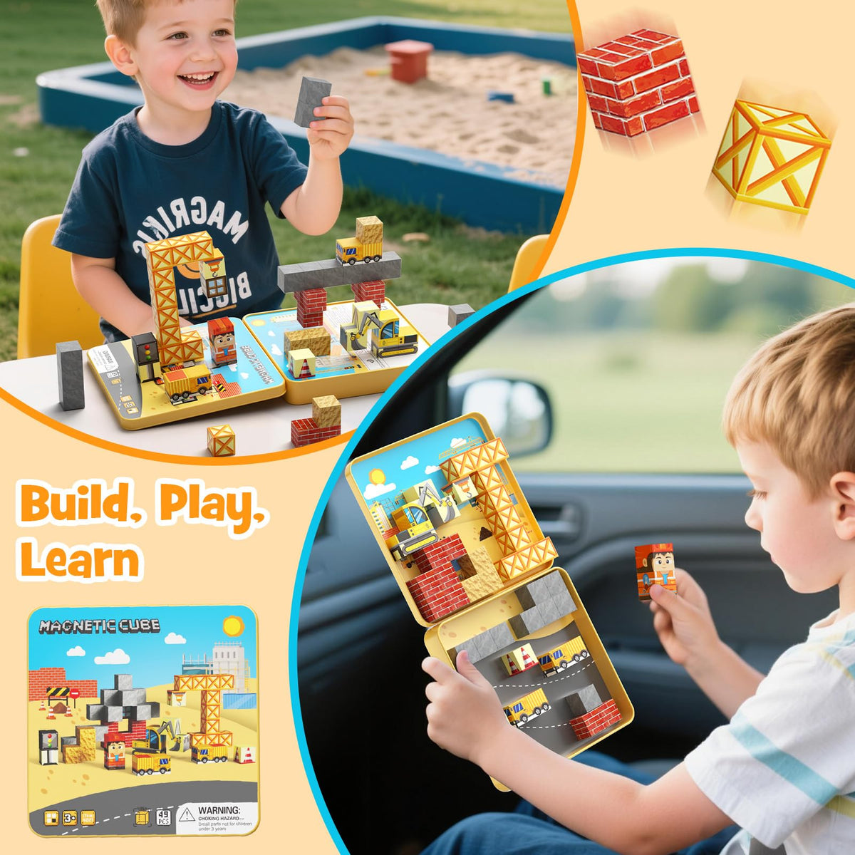 MEIQ 49PCS Mini Magnetic Building Blocks – Travel-Ready STEM Toys for Kids 3-8