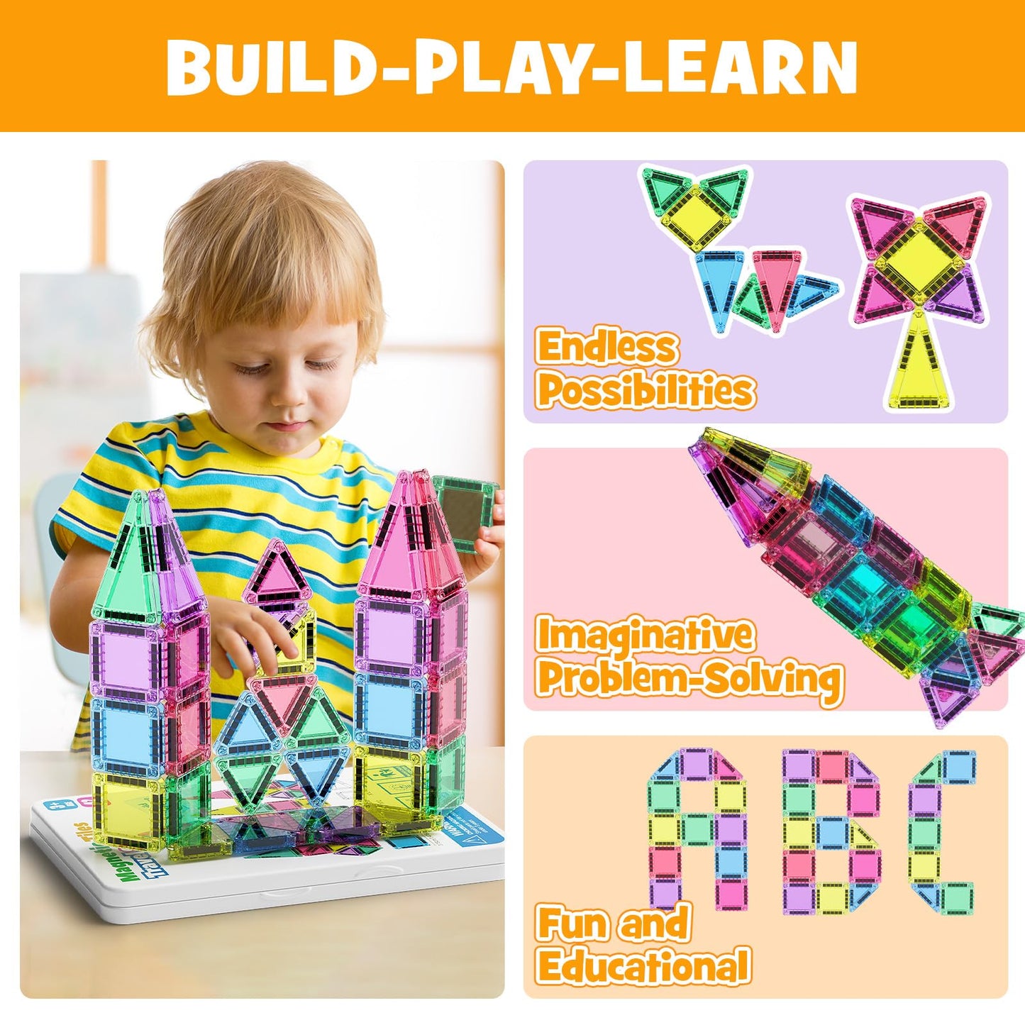 MEIQ 42PCS Mini Magnetic Tiles Travel Set – Portable STEM Blocks for Kids 3-8