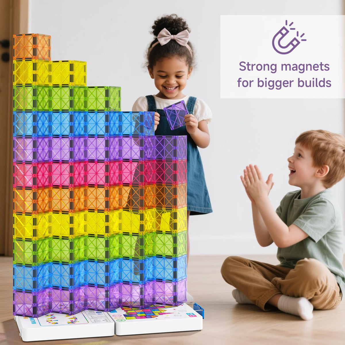 MEIQ 100-Piece Magnetic Tiles Set with Premium Case | STEM Building Blocks for Kids 3-8