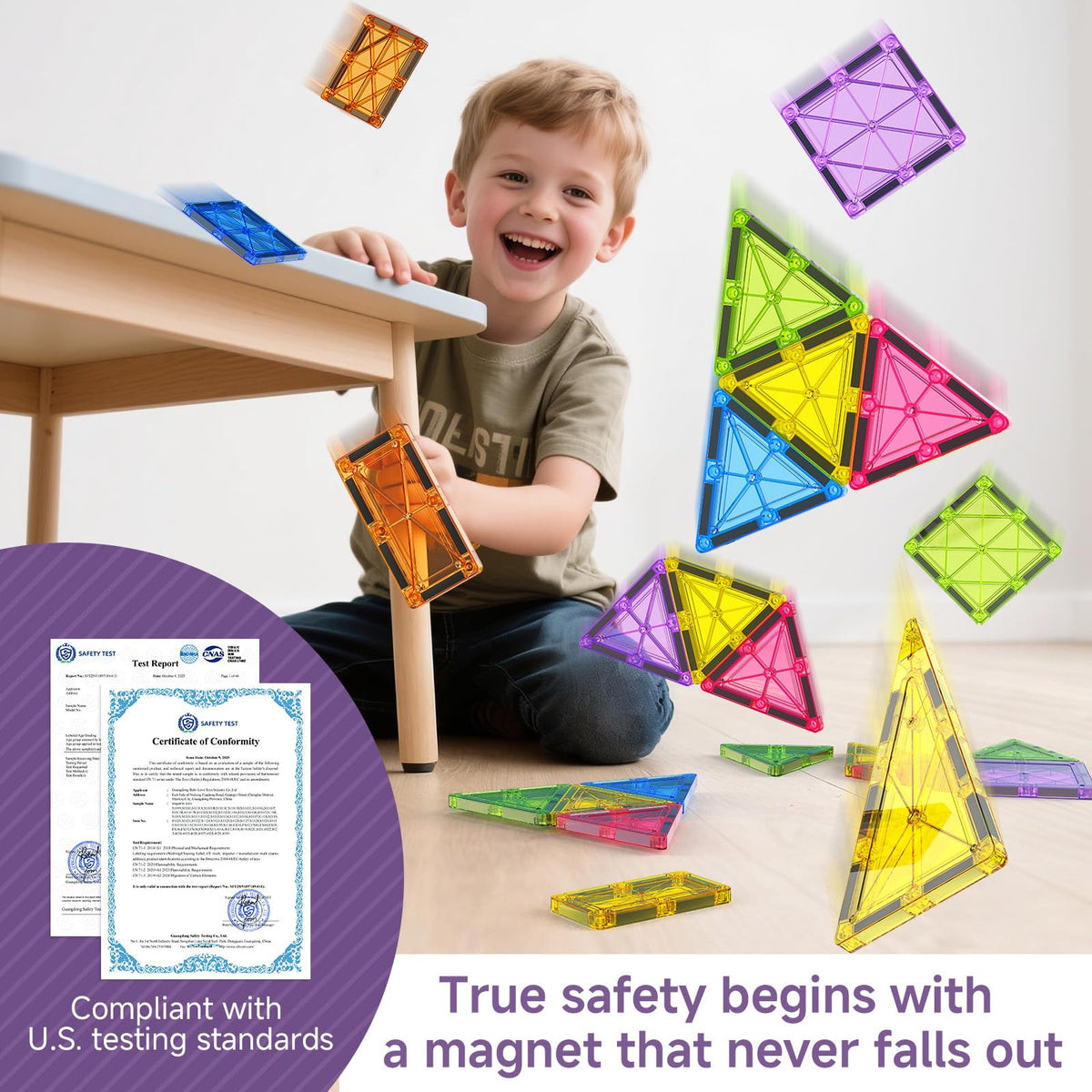 MEIQ 100-Piece Magnetic Tiles Set with Premium Case | STEM Building Blocks for Kids 3-8