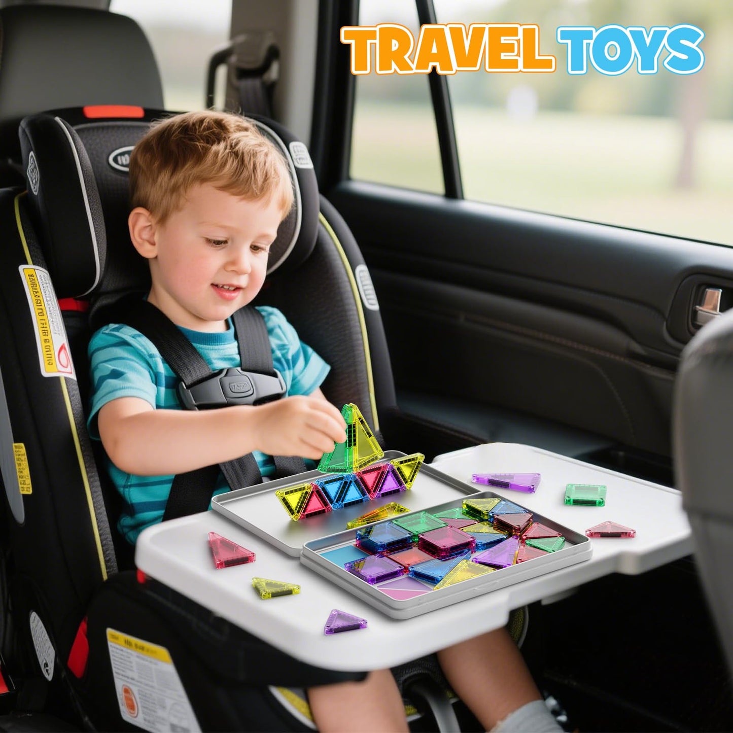 MEIQ 42PCS Mini Magnetic Tiles Travel Set – Portable STEM Blocks for Kids 3-8