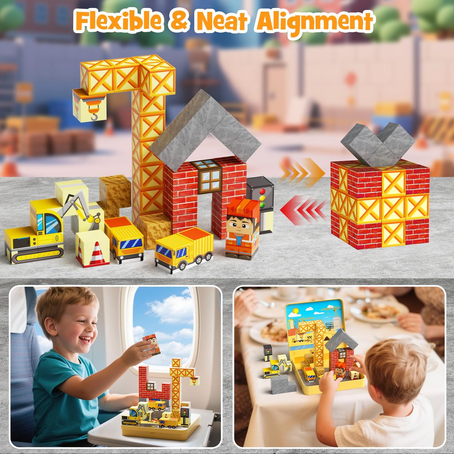 MEIQ 49PCS Mini Magnetic Building Blocks – Travel-Ready STEM Toys for Kids 3-8