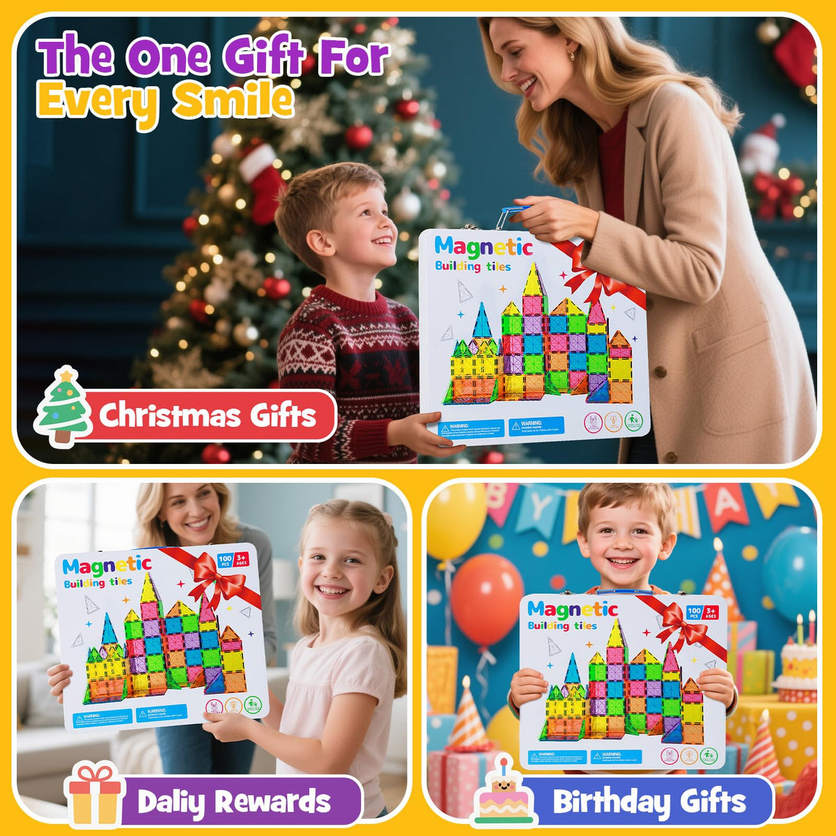 MEIQ 100-Piece Magnetic Tiles Set with Premium Case | STEM Building Blocks for Kids 3-8