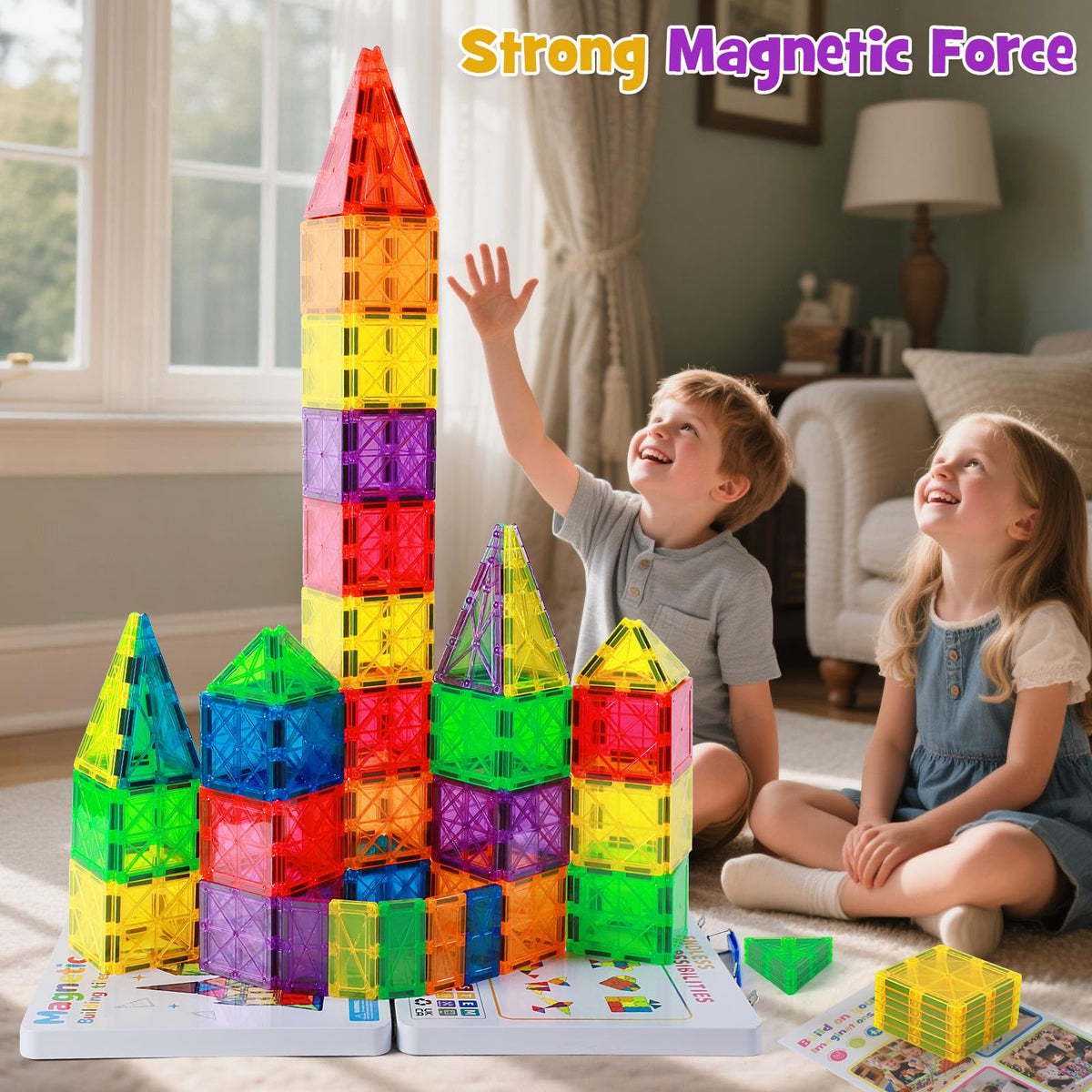 MEIQ 100-Piece Magnetic Tiles Set with Premium Case | STEM Building Blocks for Kids 3-8
