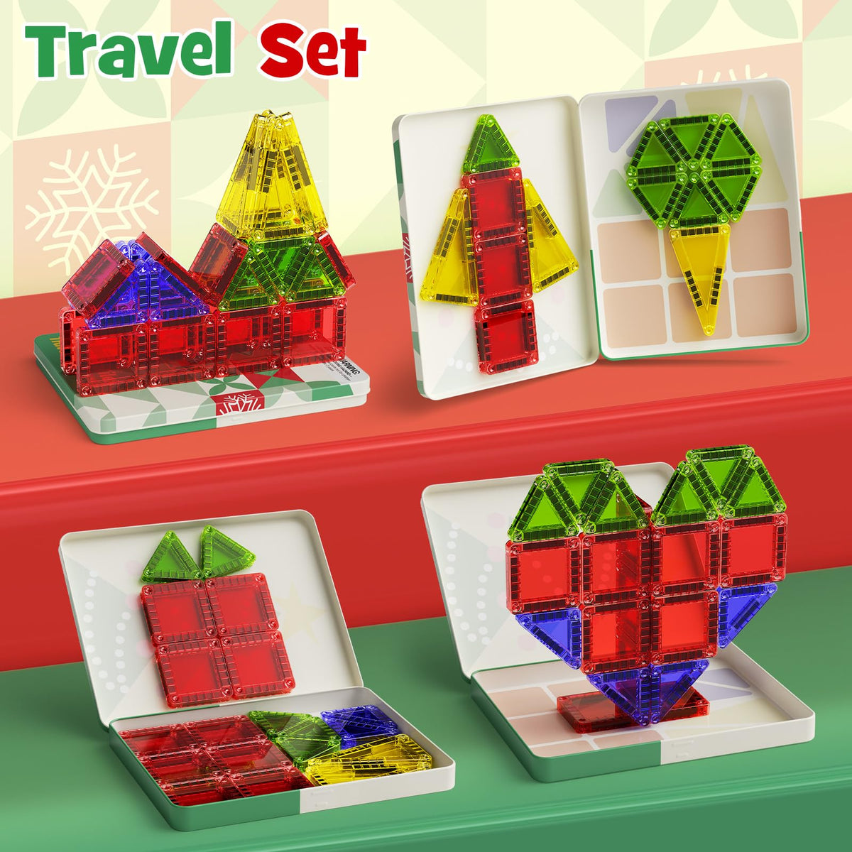 MEIQ Christmas Magnetic Tiles – 26-Piece STEM Toy with Festive Storage Box