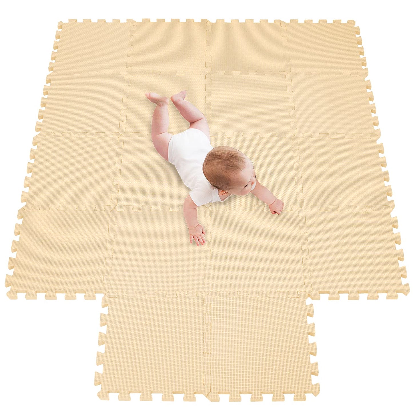 Meiqicool Foam Play Mat – 18-Piece Interlocking Beige Puzzle Floor Mats for Kids