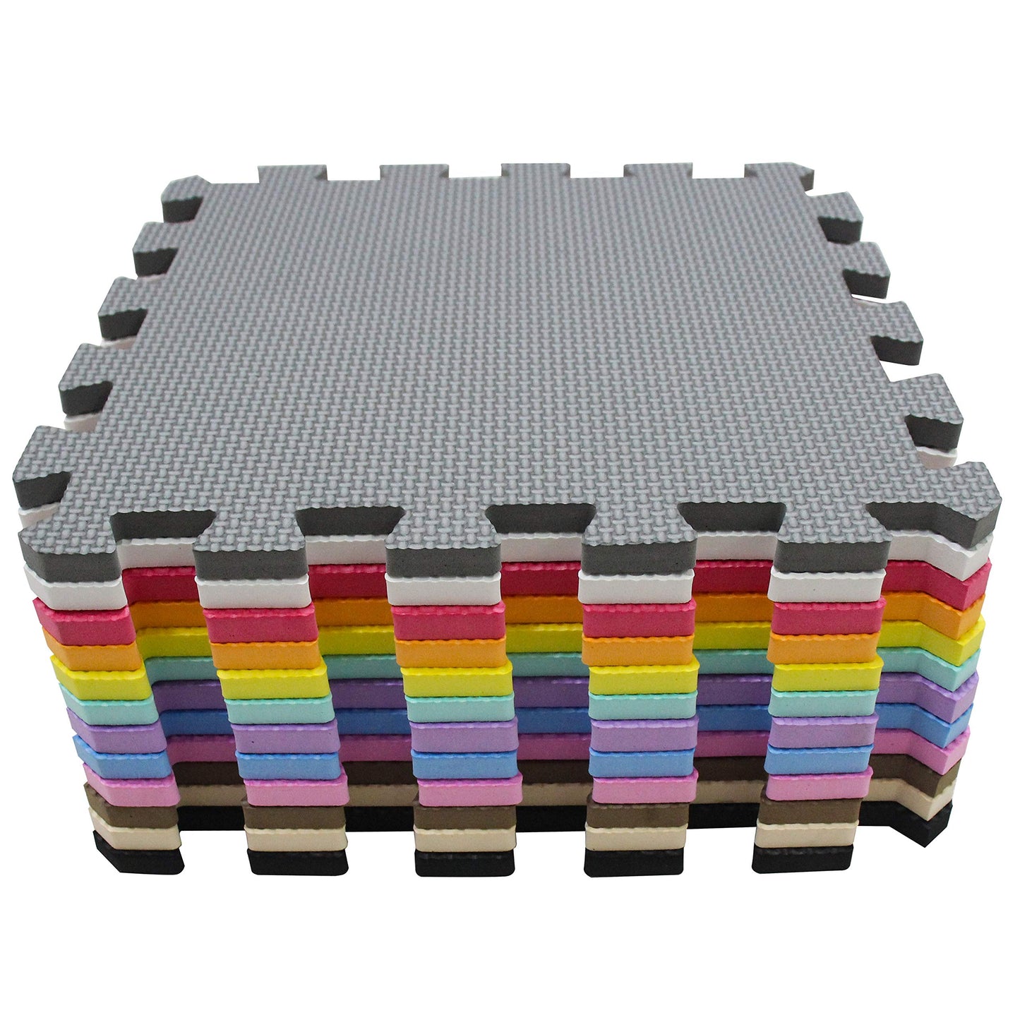 meiqicool Foam Play Mat – Thick Interlocking EVA Tiles, 18-Piece AJL (White/Beige/Grey)