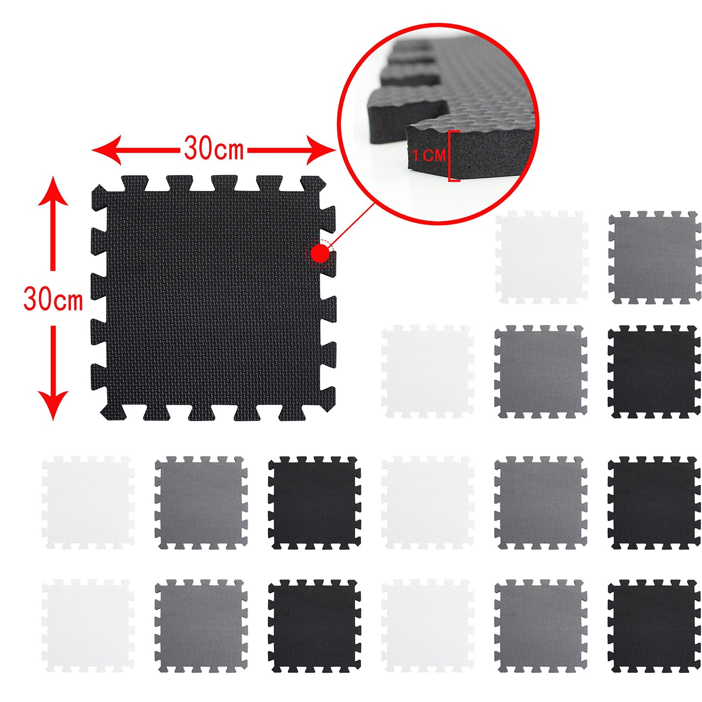 meiqicool Foam Play Mat – Thick Interlocking EVA Tiles, 18-Piece AJL (White/Beige/Grey)