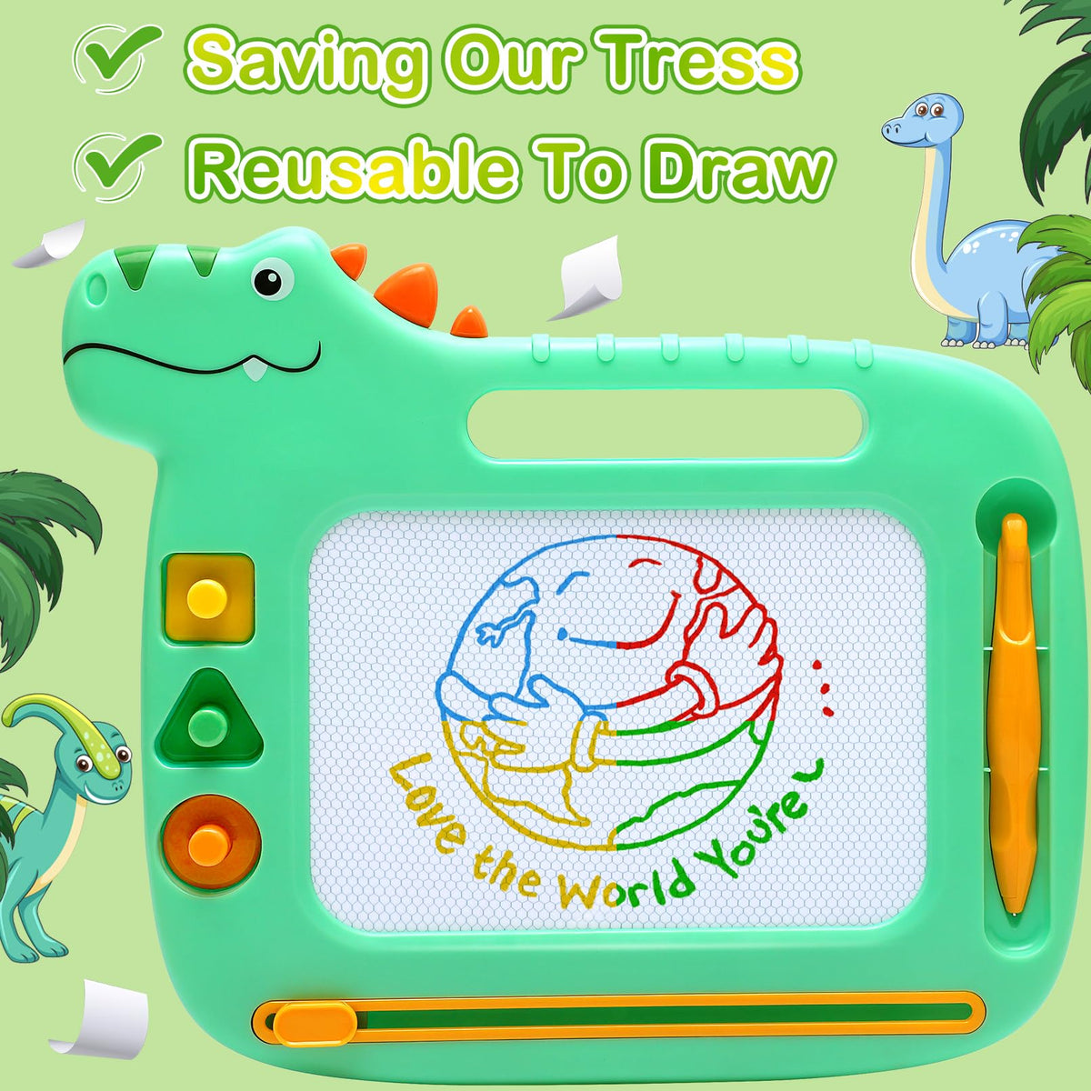 MEJCFARI Dinosaur Magnetic Drawing Board for Toddlers 1-3 – Colorful, No-Mess Doodle Pad
