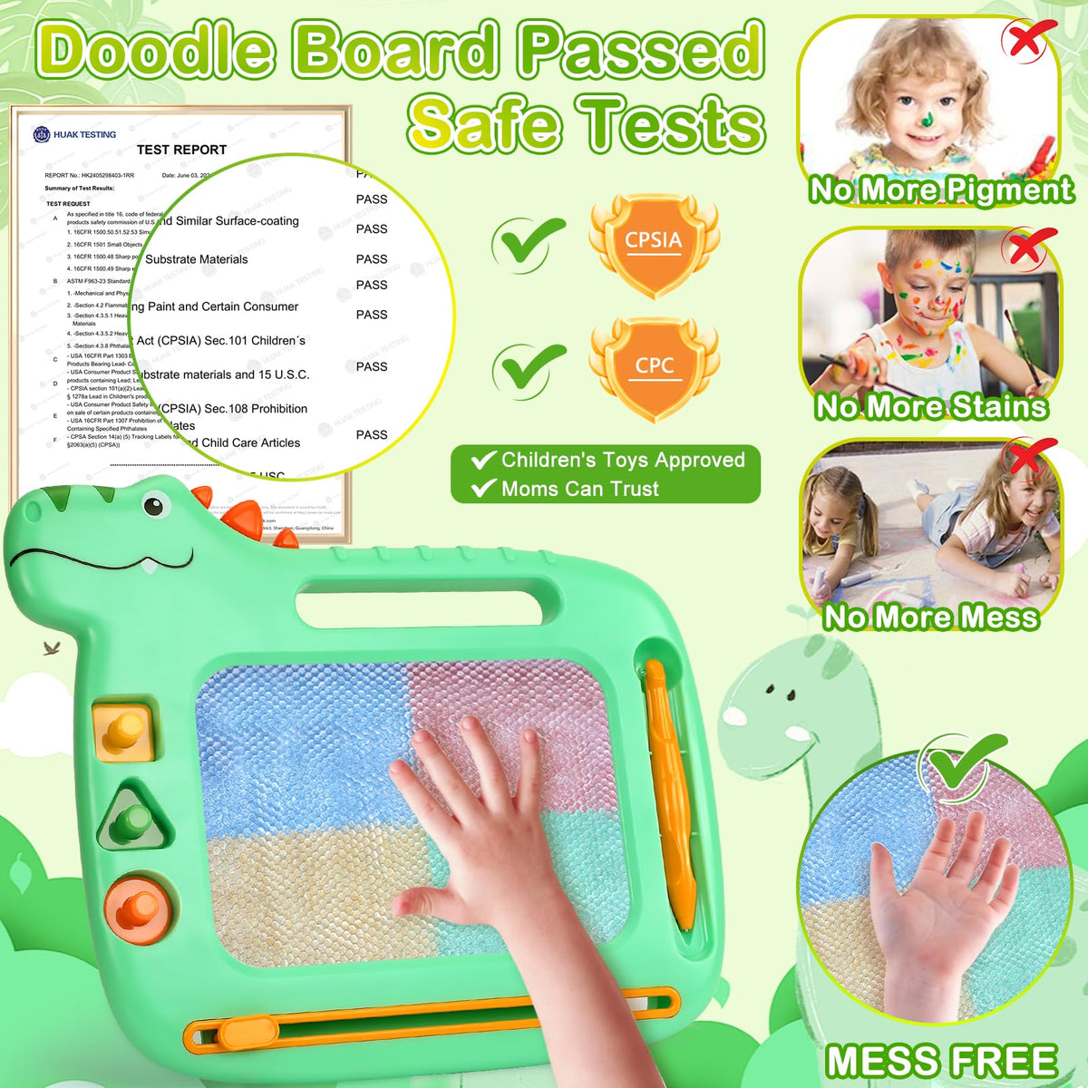 MEJCFARI Dinosaur Magnetic Drawing Board for Toddlers 1-3 – Colorful, No-Mess Doodle Pad