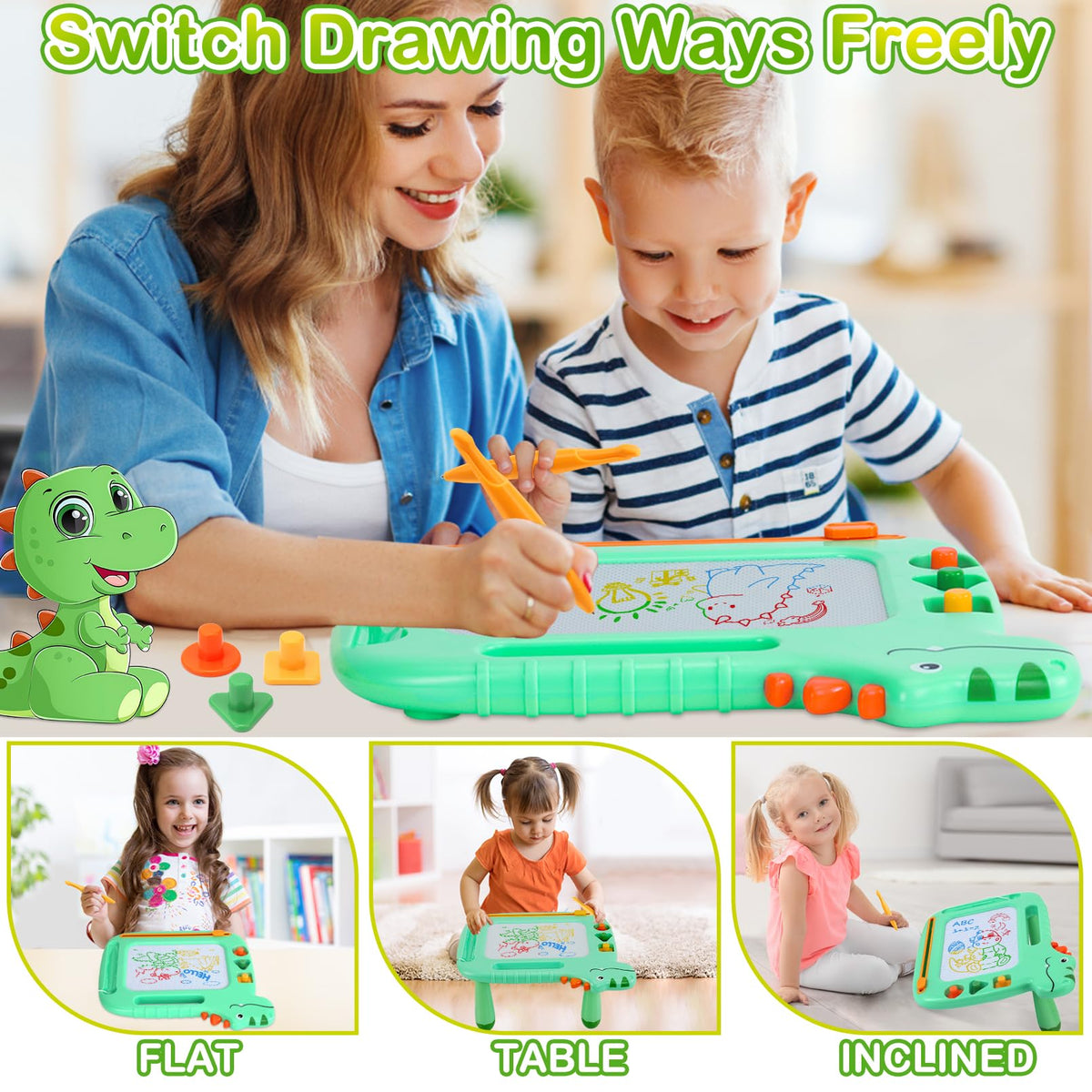MEJCFARI Dinosaur Magnetic Drawing Board for Toddlers 1-3 – Colorful, No-Mess Doodle Pad
