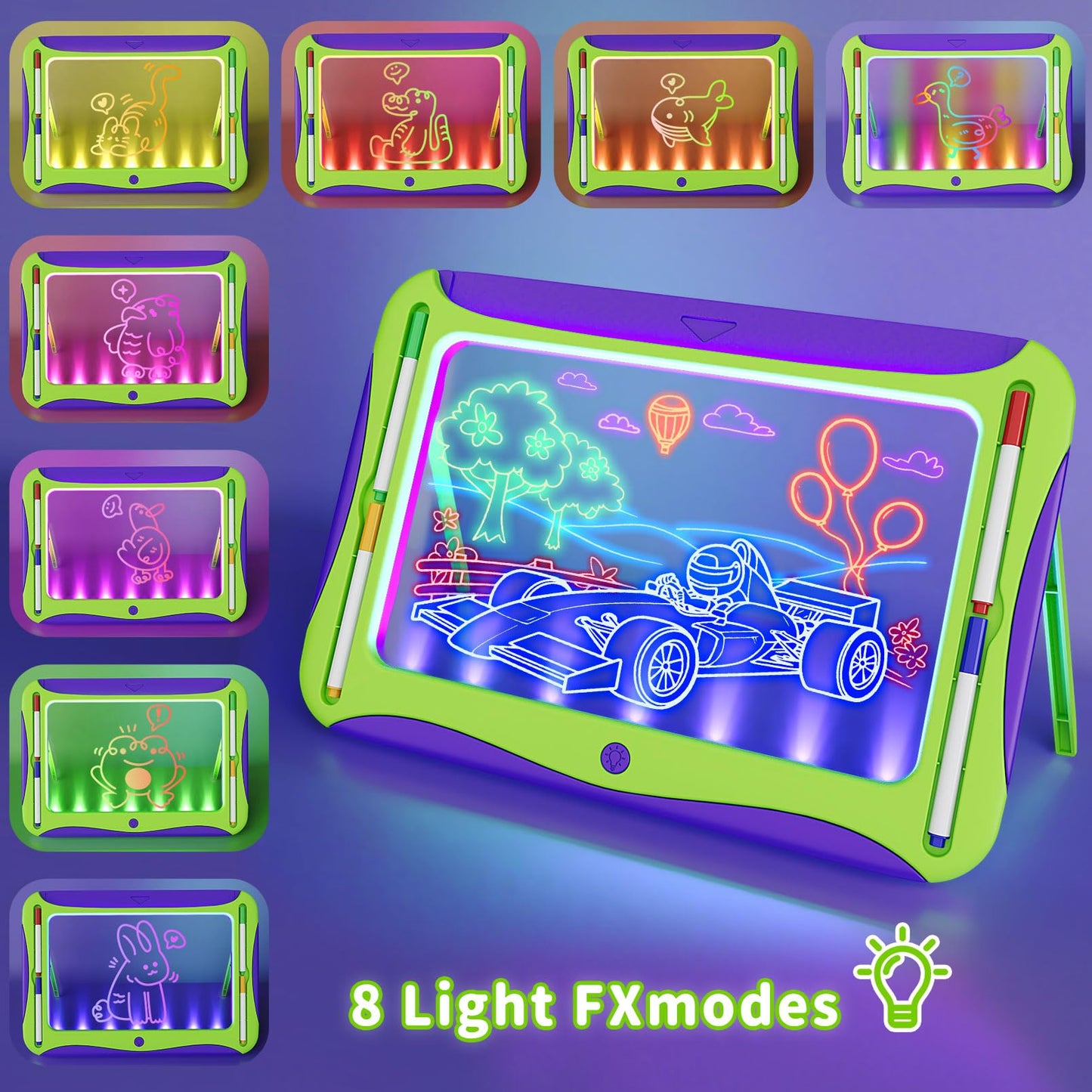 MEJCFARI LED Glow Drawing Board for Kids – Light Up Tracing Pad with 9 Cards & 6 Markers