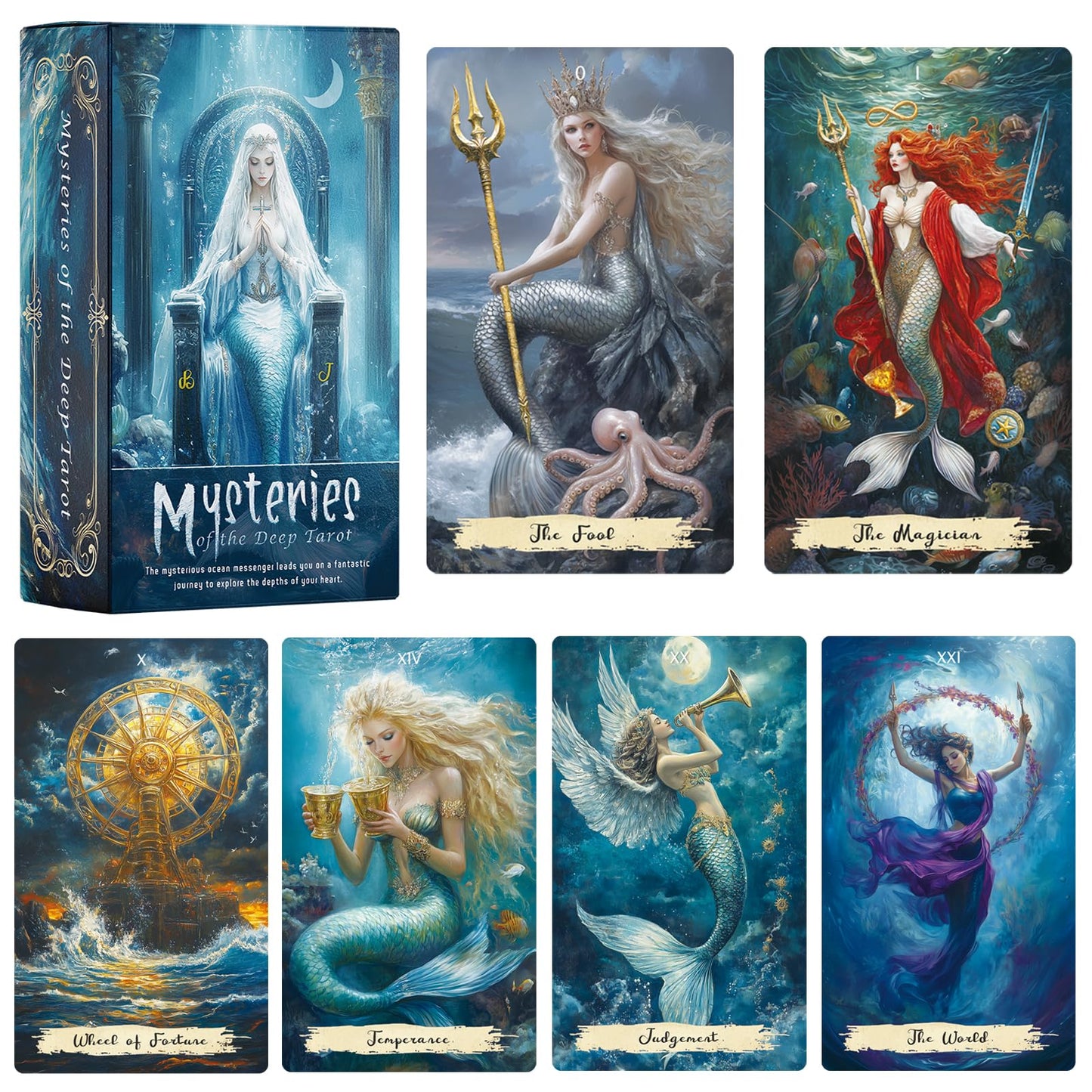 Mekasthos Tarot Cards for Beginners – 78-Card Ocean Mermaid Deck with Guide