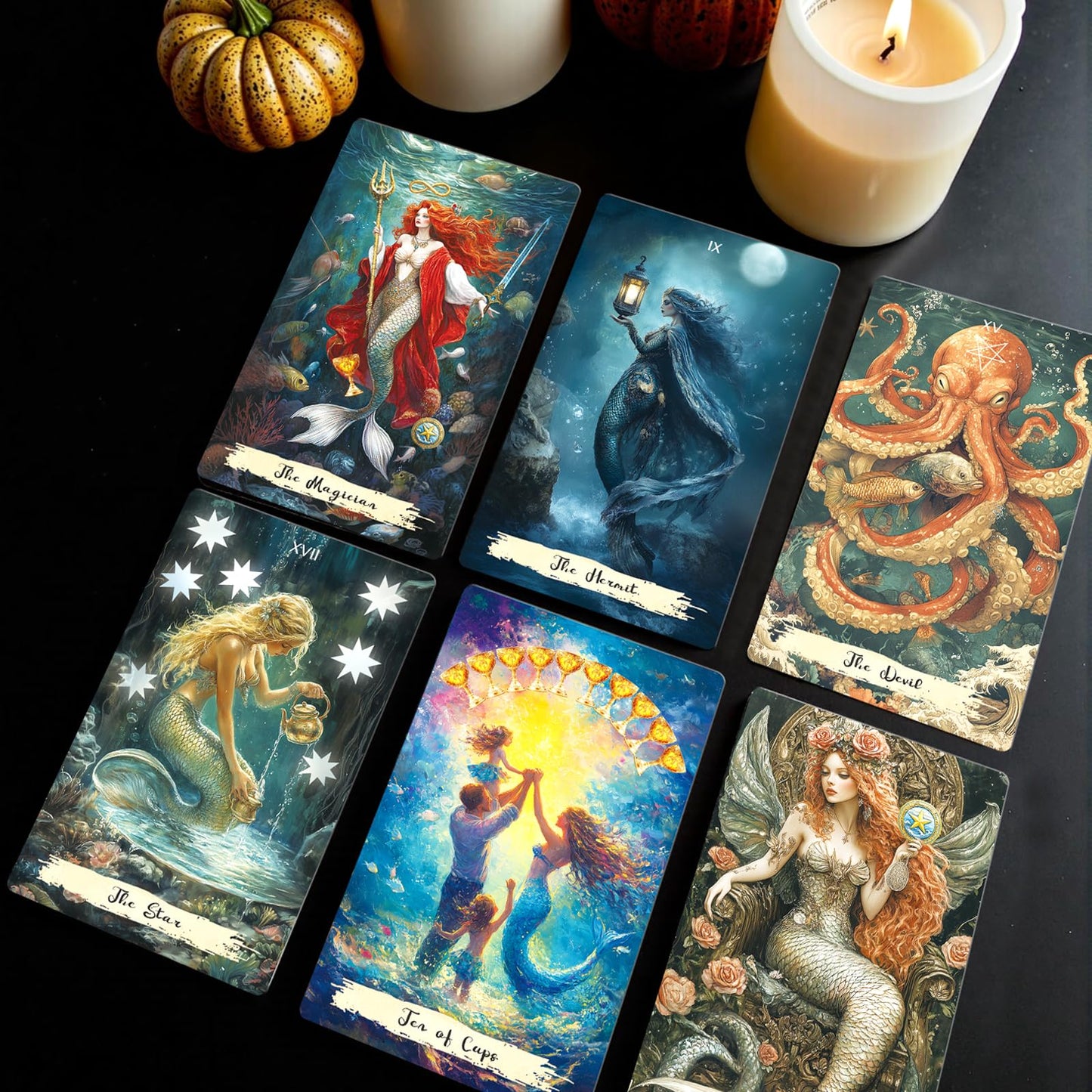 Mekasthos Tarot Cards for Beginners – 78-Card Ocean Mermaid Deck with Guide