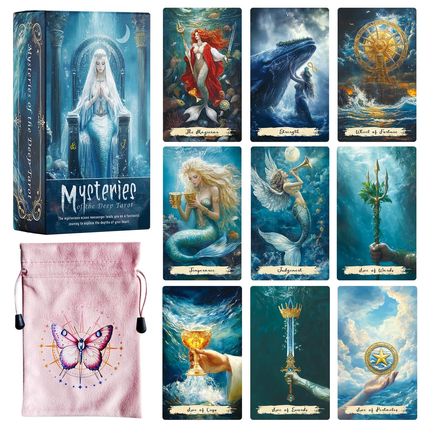 Mekasthos Tarot Cards for Beginners – 78-Card Ocean Mermaid Deck with Guide