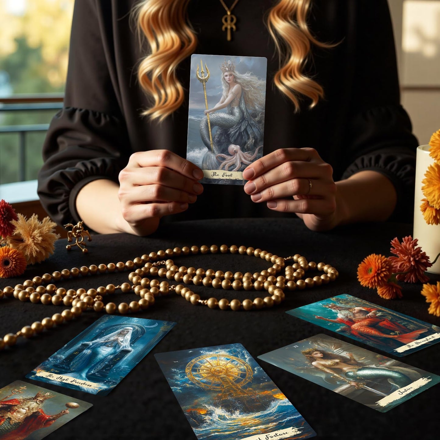 Mekasthos Tarot Cards for Beginners – 78-Card Ocean Mermaid Deck with Guide