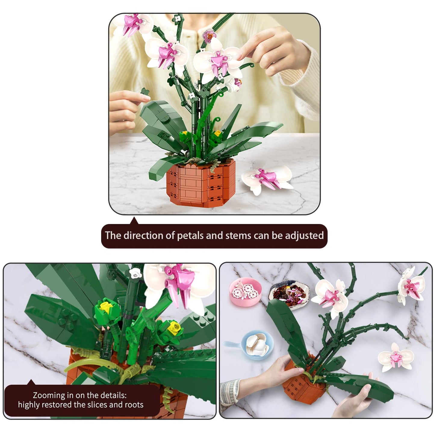 MELAKIY 729-Piece Orchid Flowers Building Blocks Set – DIY Home Decor & Gift