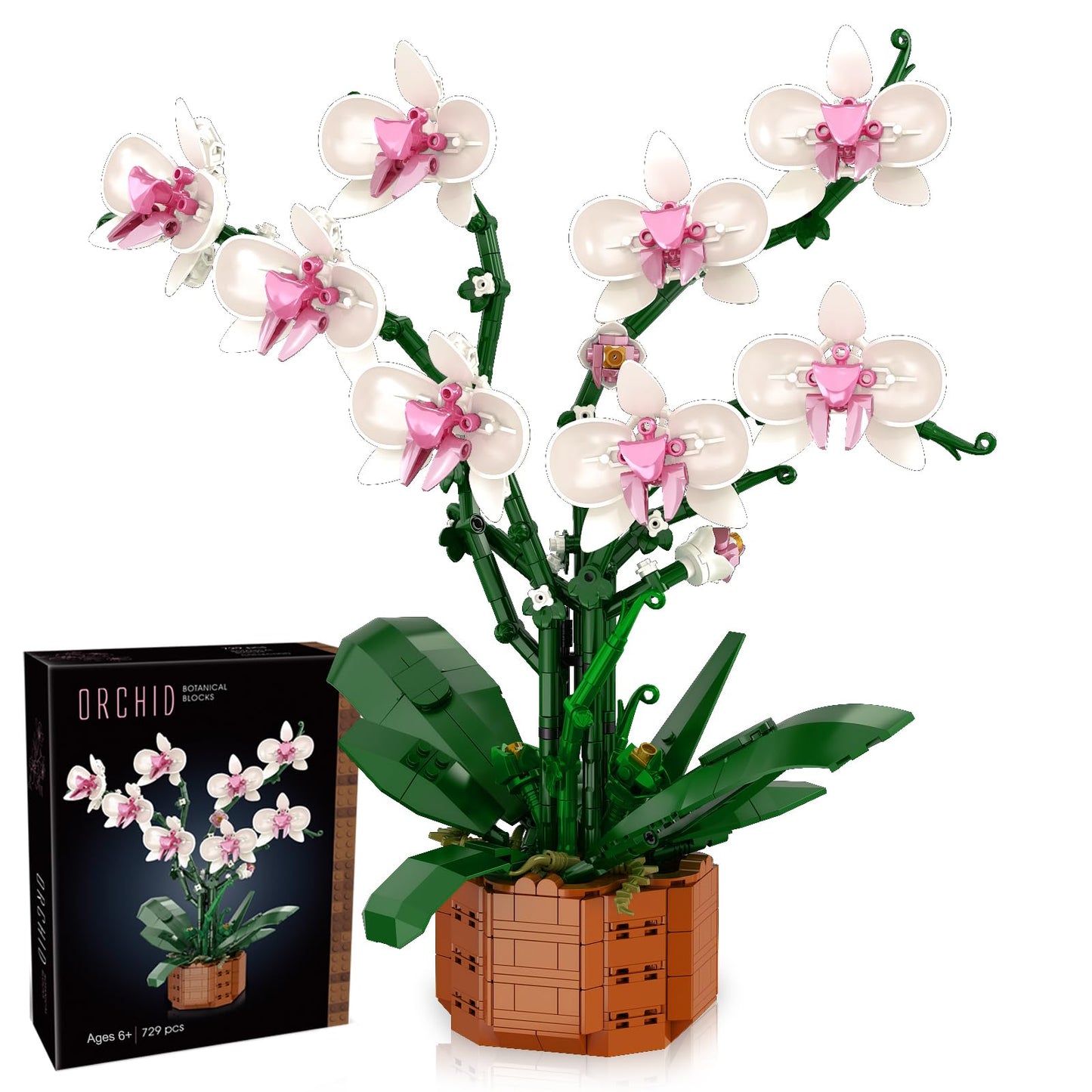 MELAKIY 729-Piece Orchid Flowers Building Blocks Set – DIY Home Decor & Gift