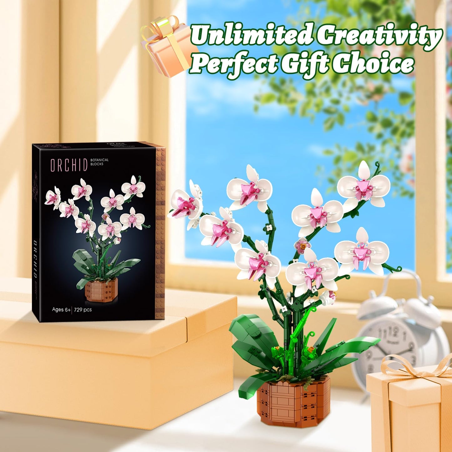 MELAKIY 729-Piece Orchid Flowers Building Blocks Set – DIY Home Decor & Gift