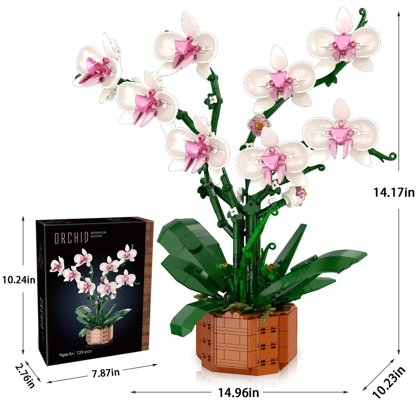 MELAKIY 729-Piece Orchid Flowers Building Blocks Set – DIY Home Decor & Gift