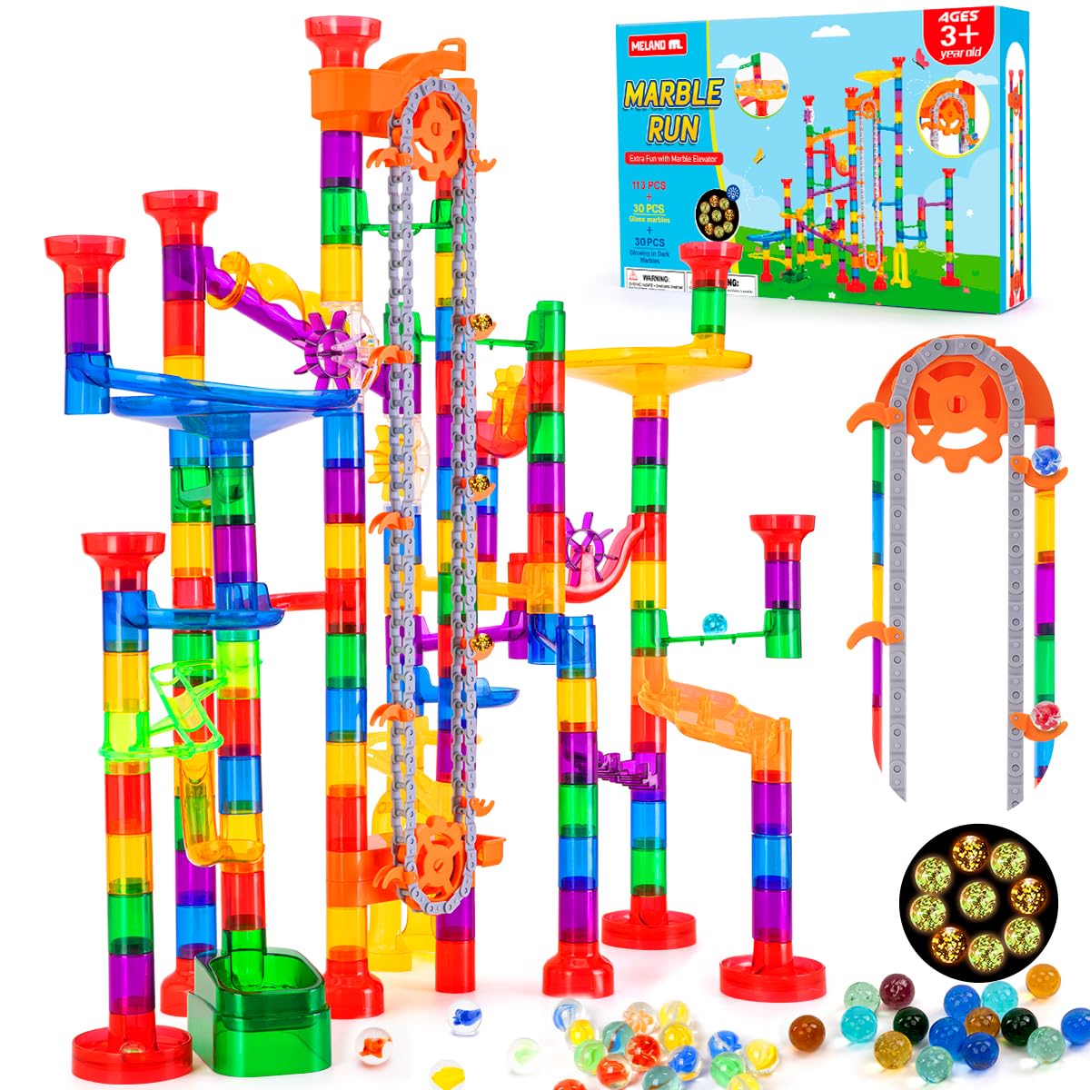 Meland 247Pcs Marble Run with Motorized Elevator – STEM Building Toy