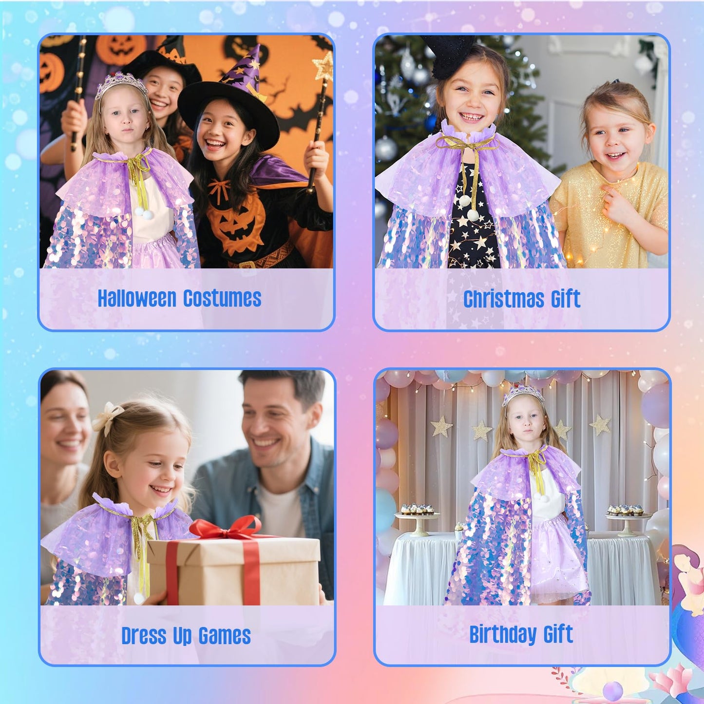 Meland Gift for Girls 3-8 | Mermaid Cape Dress-Up Set & Accessories
