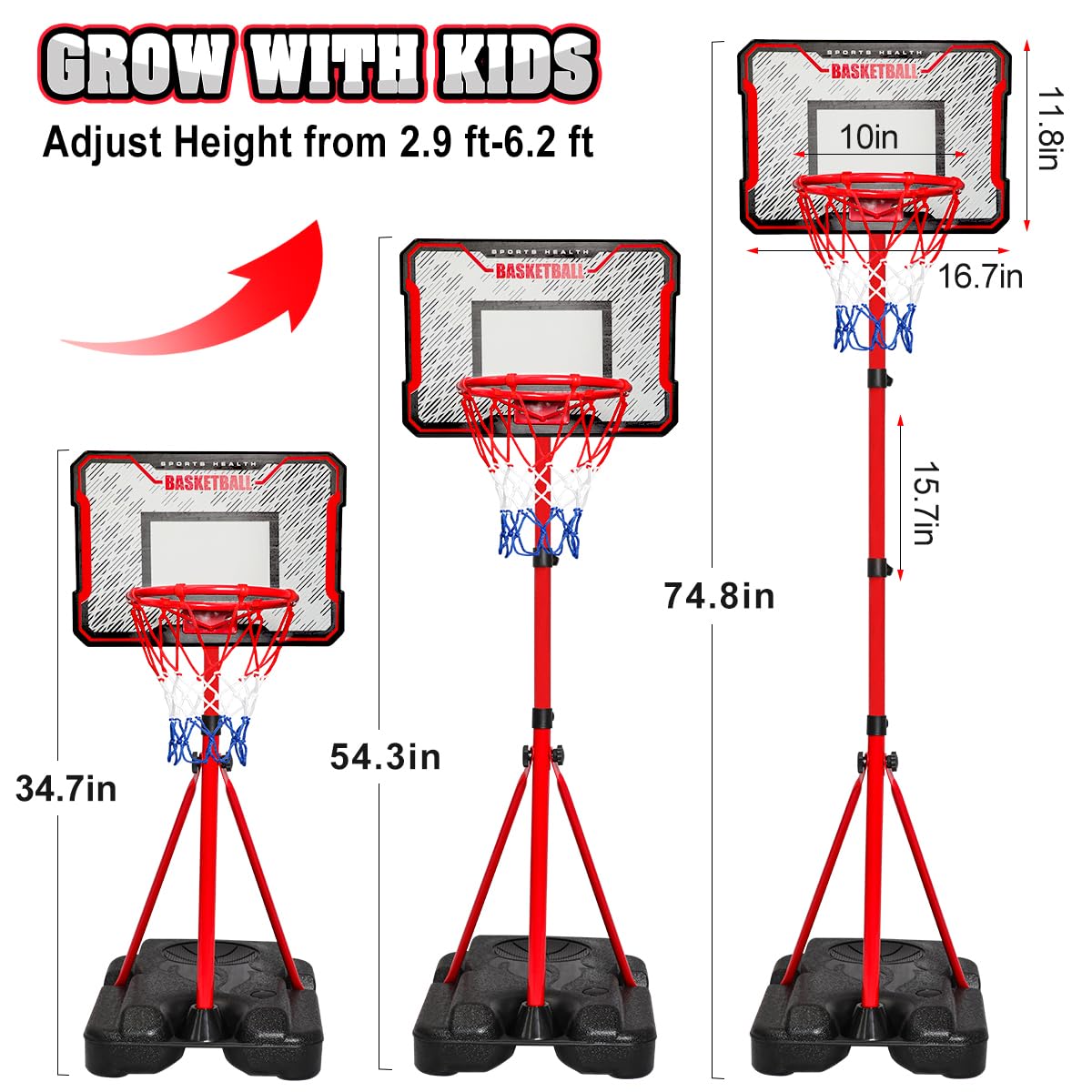 Meland Kids Basketball Hoop — Adjustable 2.9ft-6.2ft Indoor/Outdoor Toy & Dart Board Gift