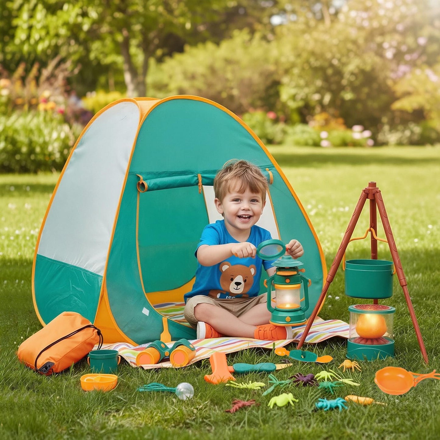 Meland Kids Camping Set with Tent - Indoor/Outdoor Pretend Play for Ages 3-6 (Green)