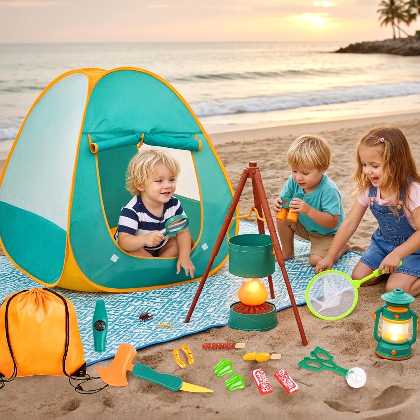 Meland Kids Camping Set with Tent - Indoor/Outdoor Pretend Play for Ages 3-6 (Green)