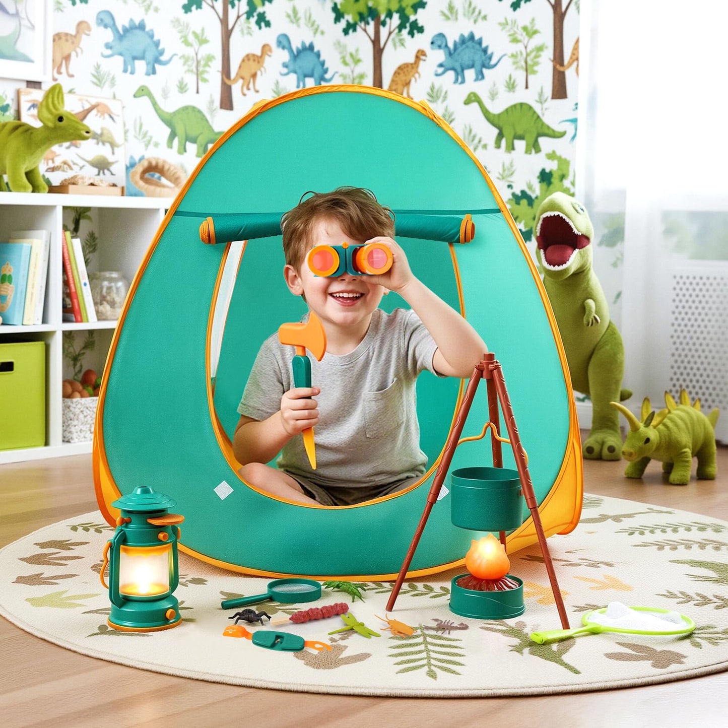 Meland Kids Camping Set with Tent - Indoor/Outdoor Pretend Play for Ages 3-6 (Green)