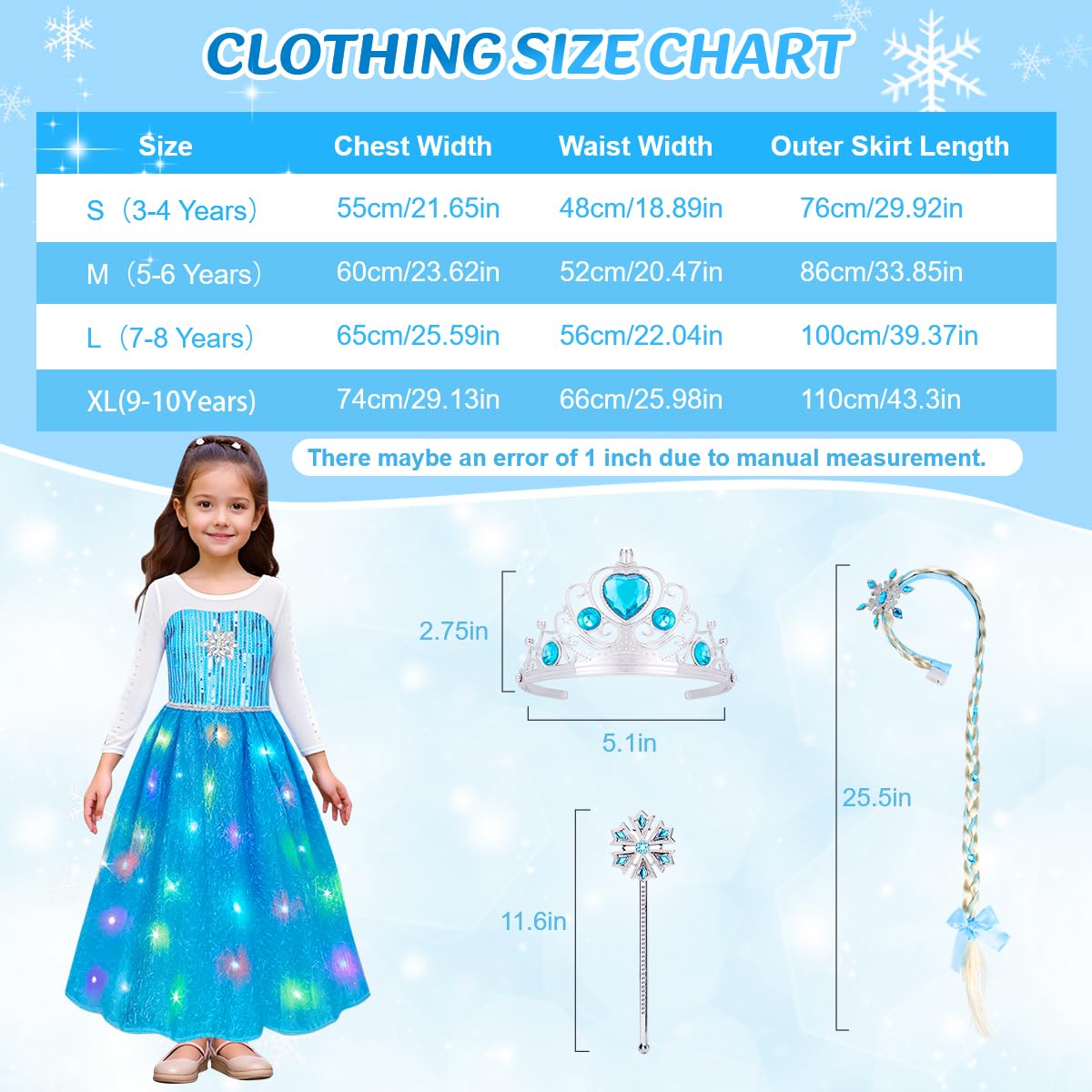Meland Princess Dress Up – Light Up Costume for Girls 3-10 | Halloween, Christmas, Birthday Gift