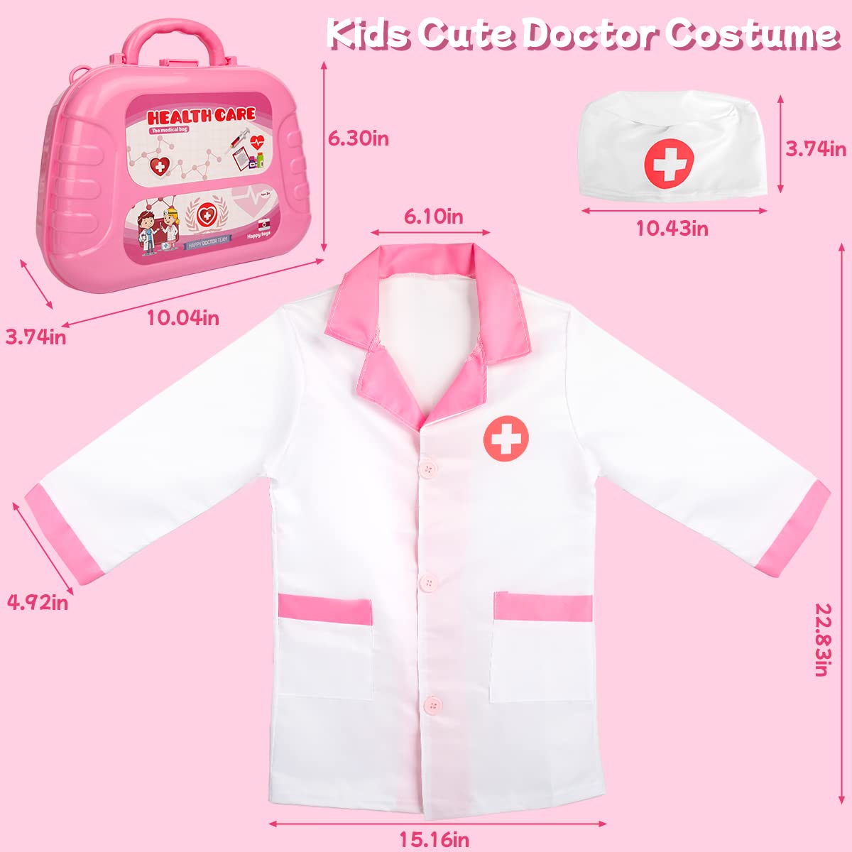 Meland Toy Doctor Kit for Girls | Pretend Play Doctor Set with Carrying Case, Stethoscope & Dress-Up Costume