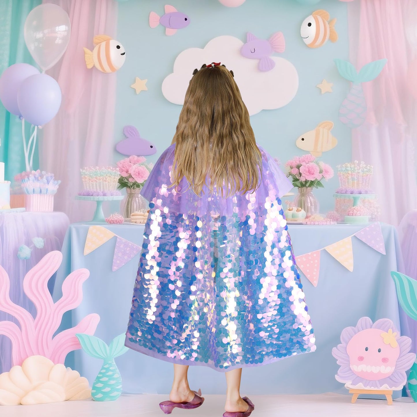 Meland Gift for Girls 3-8 | Mermaid Cape Dress-Up Set & Accessories