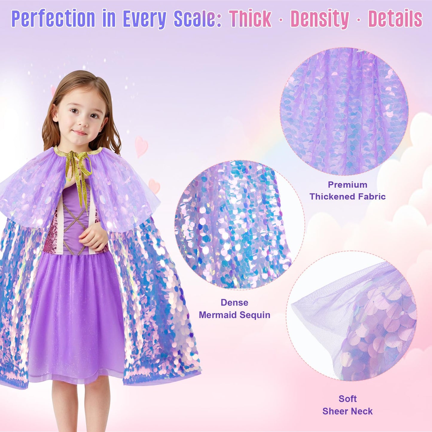 Meland Gift for Girls 3-8 | Mermaid Cape Dress-Up Set & Accessories