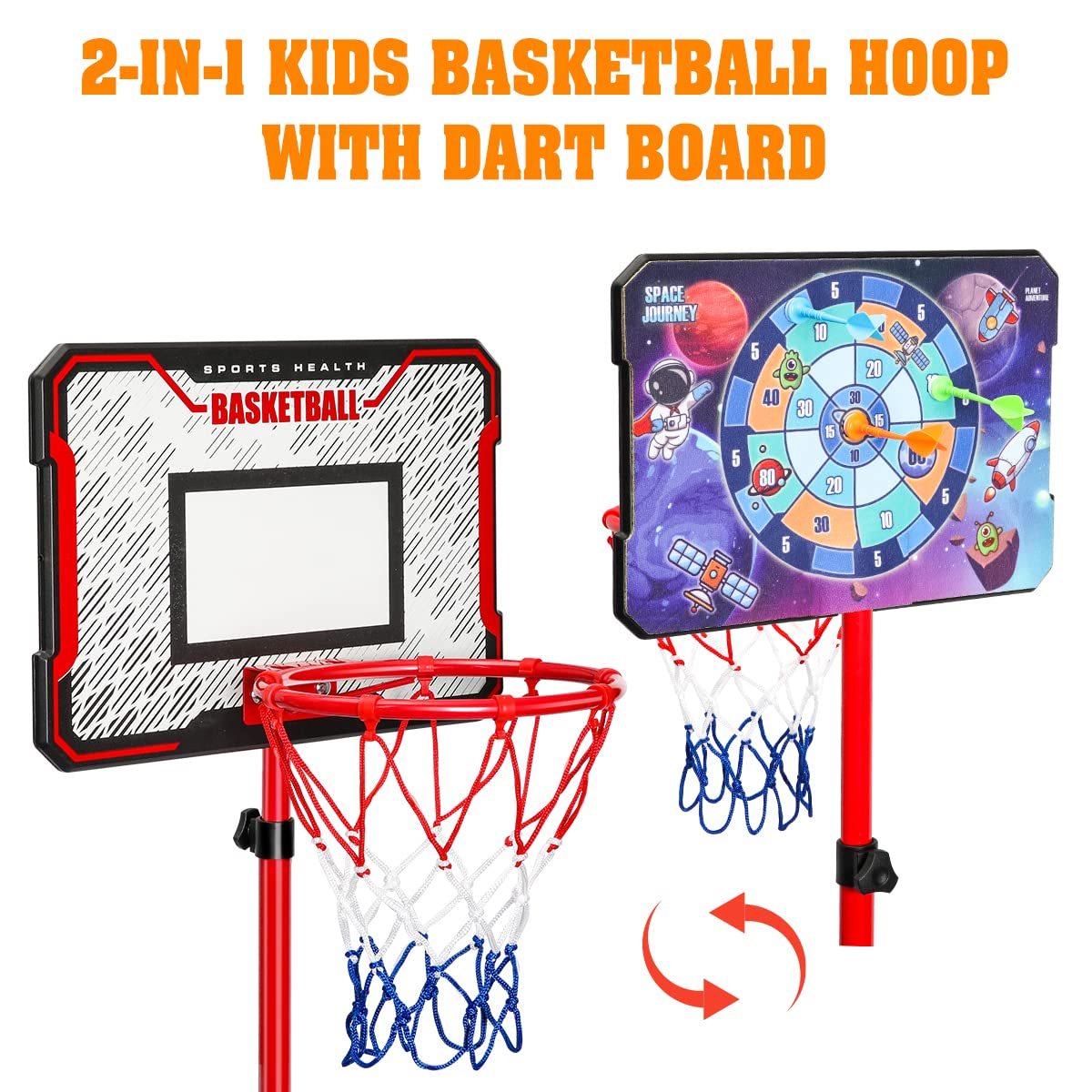 Meland Kids Basketball Hoop — Adjustable 2.9ft-6.2ft Indoor/Outdoor Toy & Dart Board Gift