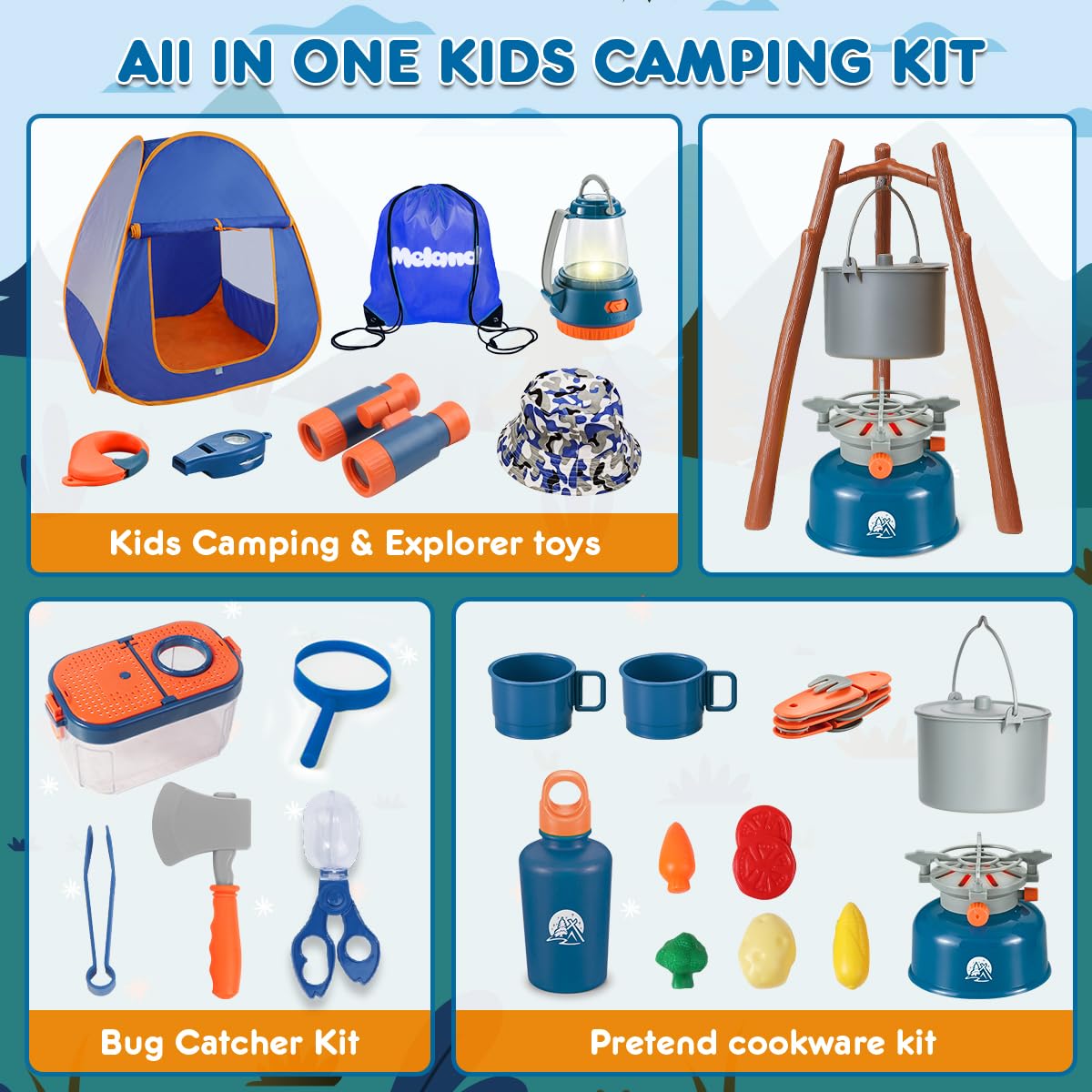 Meland Kids Camping Set with Tent | Outdoor Pretend Play Gear for Toddlers
