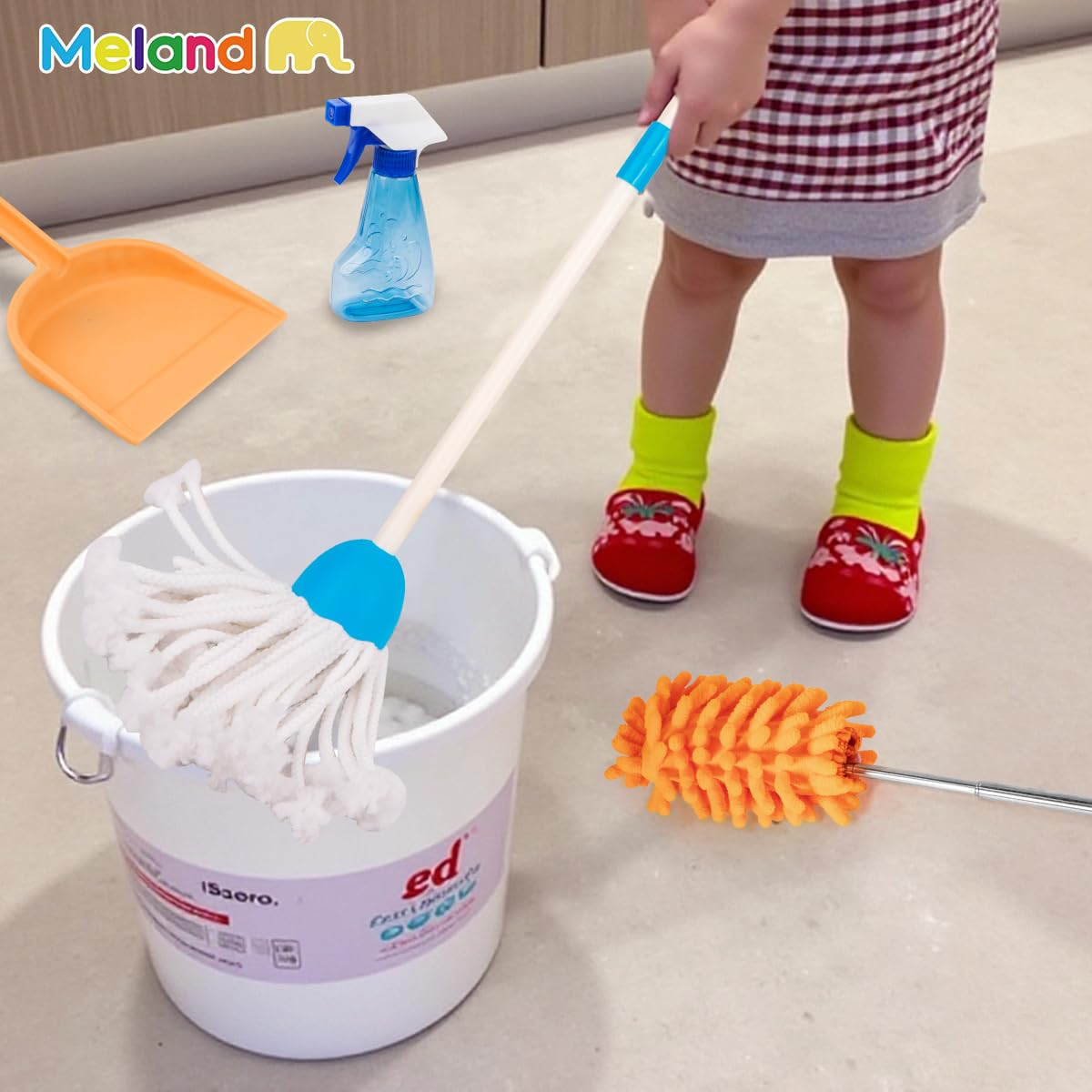 Meland Kids Cleaning Set - 8Pcs Toddler Broom & Toy Vacuum | Pretend Play Gift