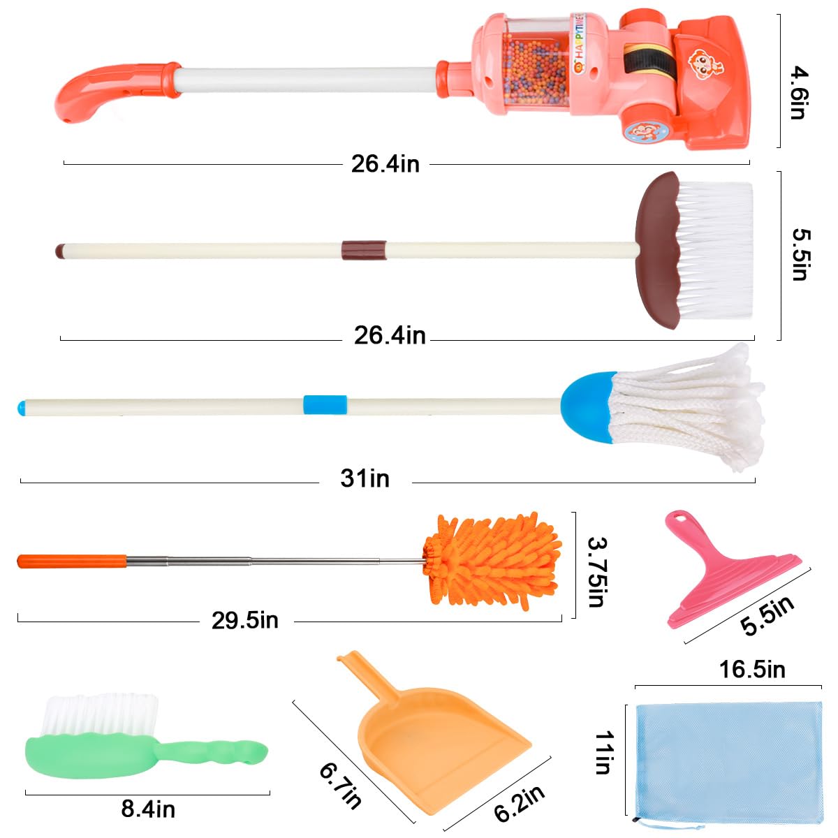 Meland Kids Cleaning Set - 8Pcs Toddler Broom & Toy Vacuum | Pretend Play Gift
