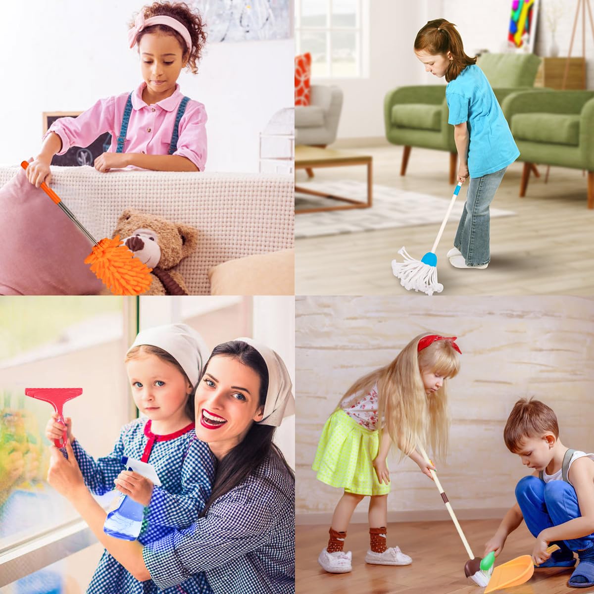 Meland Kids Cleaning Set - 8Pcs Toddler Broom & Toy Vacuum | Pretend Play Gift