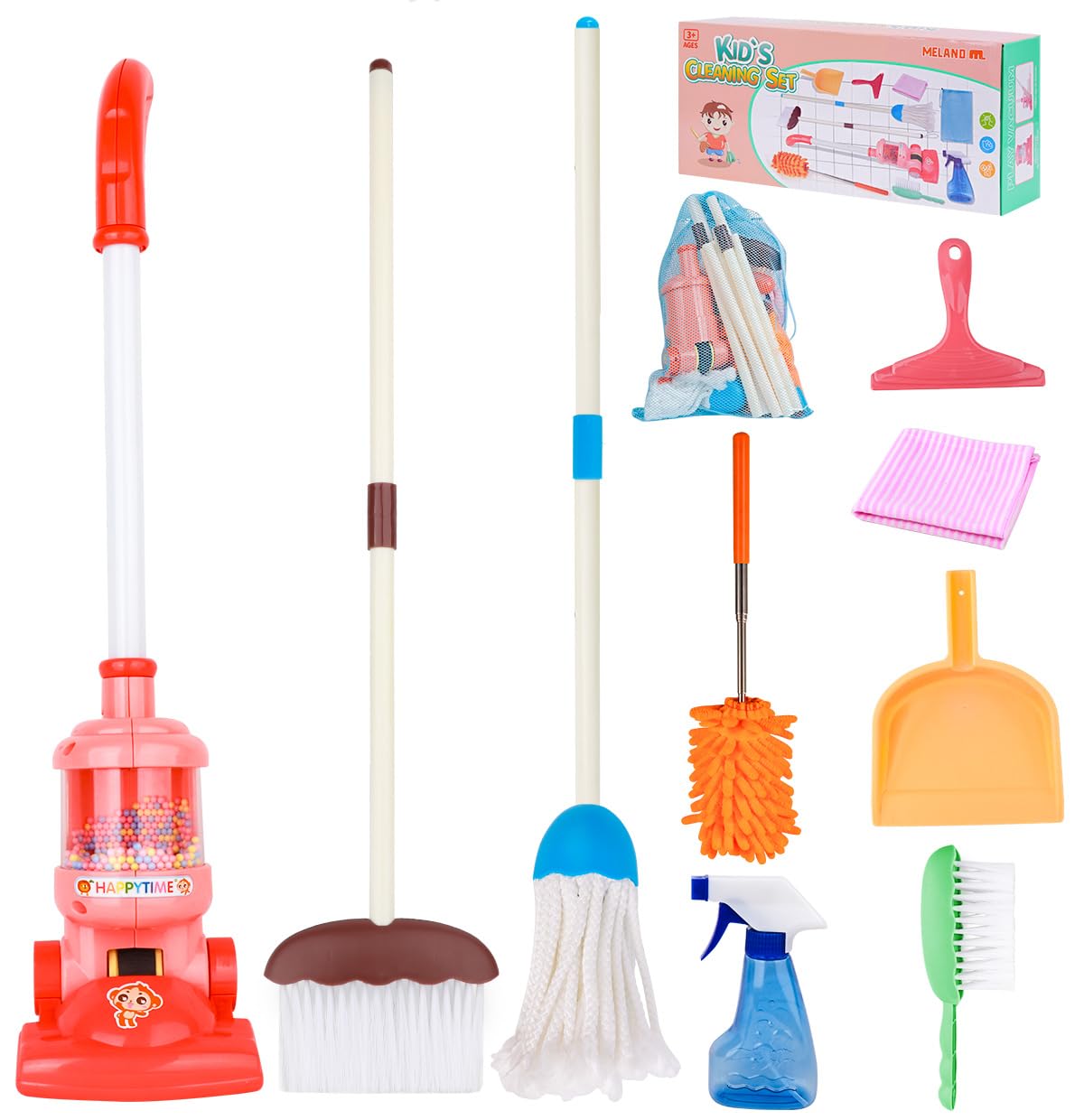 Meland Kids Cleaning Set - 8Pcs Toddler Broom & Toy Vacuum | Pretend Play Gift