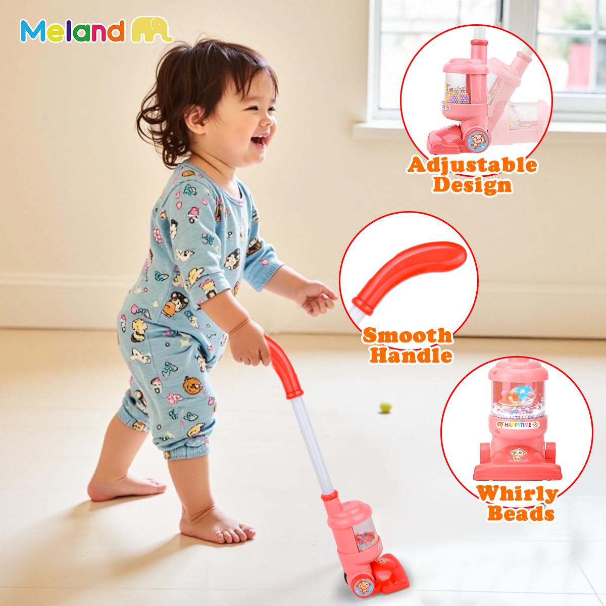 Meland Kids Cleaning Set - 8Pcs Toddler Broom & Toy Vacuum | Pretend Play Gift