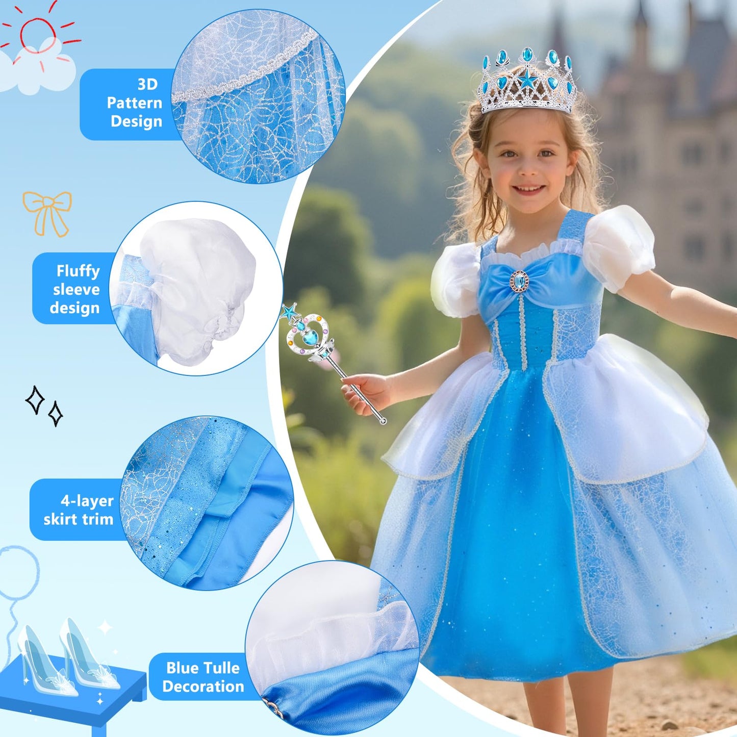 Meland Princess Dress Up for Girls – Light-Up Costume (Ages 3–10)