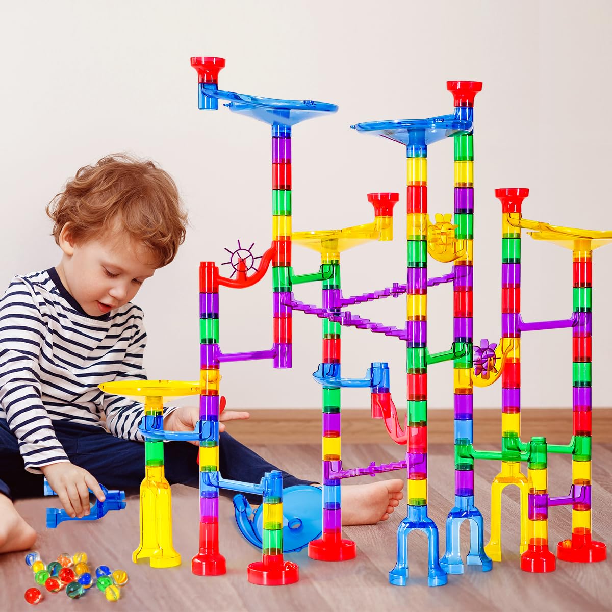 Meland Marble Run - 132 Pcs Marble Maze Kit for Kids 3-12 | Glow & Translucent Pieces